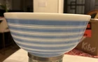 Vintage Pyrex Blue Stripe Mixing Bowl Milk Glass Banded Mid Century