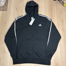 Adidas Mens Essentials 3-Stripes Full-Zip Fleece Hoodie Black GK9051 XL NWT