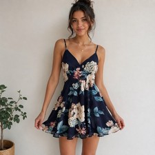 Windsor Blue Floral Skater Dress Sz M