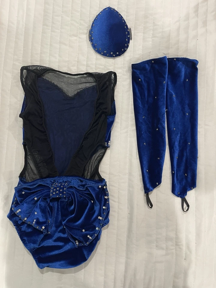 Disfraz de jazz personalizado: malla azul talla 10/12, terciopelo, piedras con accesorios Foto 2 de 2