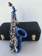 Professional Grade Soprano Saxophone S-991 Sky Blue Silver Key B Flat Saxophone