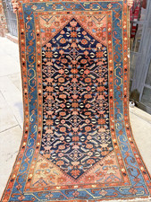 Auth: 1930 Antique Kurdish Rug N W Wool BEauty Blue 42x75