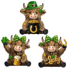 3 Pcs St. Patrick's Day Decor Highland Cow Resin Figurine Bathroom Highland C...
