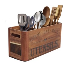 RMCOKGX Extra Large 4 Compartment Acacia Wood Utensil Holder - Farmhouse Style