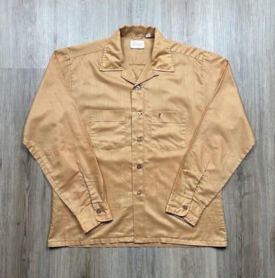 60s VINTAGE Airman Orange Loop Collar Pocket Shirt Size Medium Rockabilly Pocket