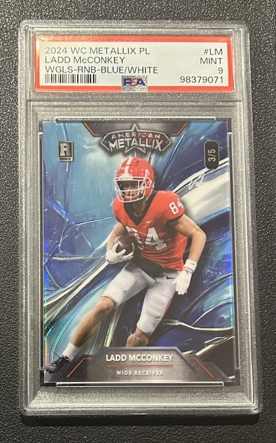 Ladd McConkey Wild Card American Metallix National Exclusive Pro-Look Wildglass #LM Rainbow Foil-Blue/White