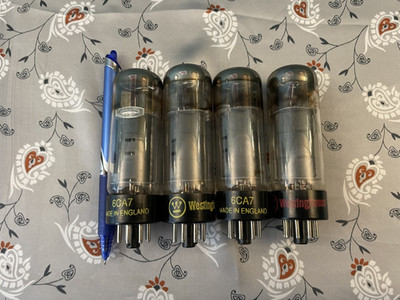 Westinghouse/Mullard 6CA7/E34 vintage tubes. Set of 4 made in England. Test well