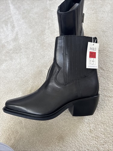 Stivaletti Marks and Spencer in pelle stile cowboy taglia 7 neri - Foto 3 di 7