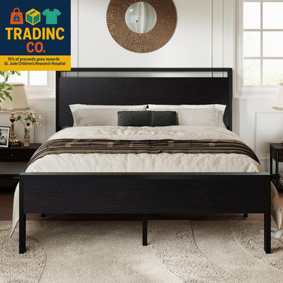 Queen Size Platform Bed Frame with Wooden Headboard and Footboard, Heavy Duty 12