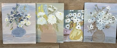 1970 s Original Floral Still Life Paintings Canvas Board Signed Set Of 4