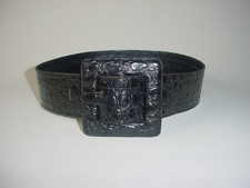Vintage Yves Saint Laurent Croc Embossed Black Belt, Small