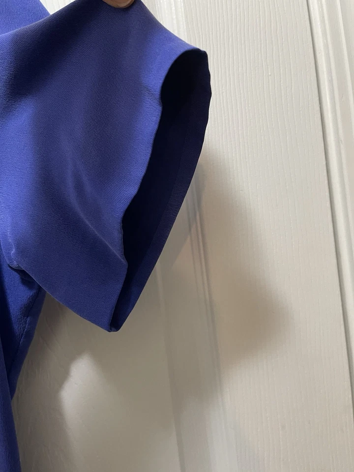 Laura Ashley Maxi Dress Womens 14 Blue 100% Silk A Line Short Sleeve - Image 3 of 4