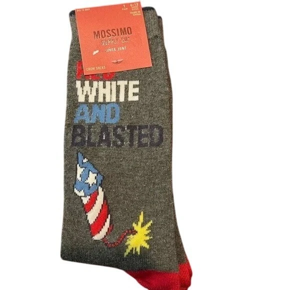 Mossimo Size M Crew Socks 4th of July Red White And Blasted USA Rocket Gray - Image 2 of 3