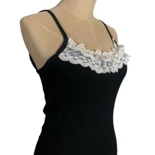 Black Ribbed Tank Top   Lace Trim Neckline
