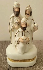 Christmas 3 Wise Men We Three Kings White Gold Trim Trinket Box 5"H-
