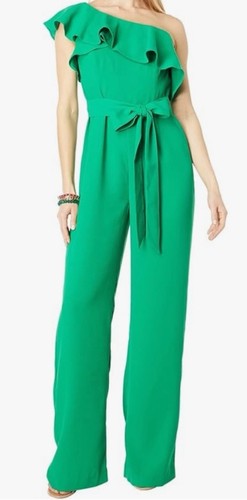 LILLY PULITZER ~ FERN GULLY GREEN ~ LYRA ONE SHOULDER RUFFLE JUMPSUIT SIZE 14