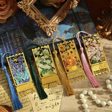 Metal Bookmarks with Tassels - Golden Hollow Monet Oil Painting Set