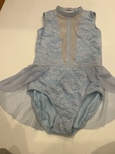 Weissman Girls Light Blue Sleeveless Dance Leotard LC with Skirt  Rhinestones