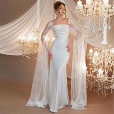 Women Evening Dress Beaded Lace Sleeves Luxury Wedding Dress for Formal