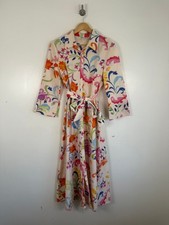 Zara Dress Size Small Midi Belted Shirt Rainbow Chintz Floral Viral Blogger Long