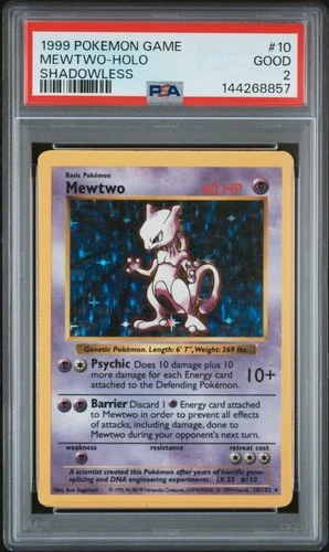 1999 POKEMON BASE SET SHADOWLESS #10 MEWTWO-HOLO PSA 2