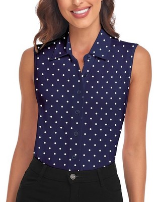 Sleeveless Button Down Shirt V Neck Collared Work Blouses Professional Tops