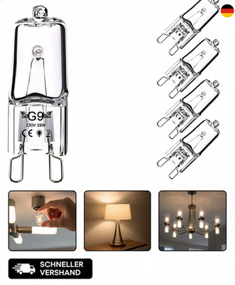5 Stück G9 Halogenglühbirne, 28W 230V Halogen Leuchtmittel Warmweiße 2800K, Halo