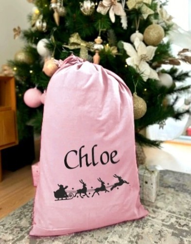 Personalised Christmas Sack Santa Sleigh Large XL Cotton Drawstring Xmas 4 Sizes - Picture 4 of 6
