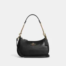 Coach Teri Shoulder Bag Refined pebble leather/Black Fast Shipping