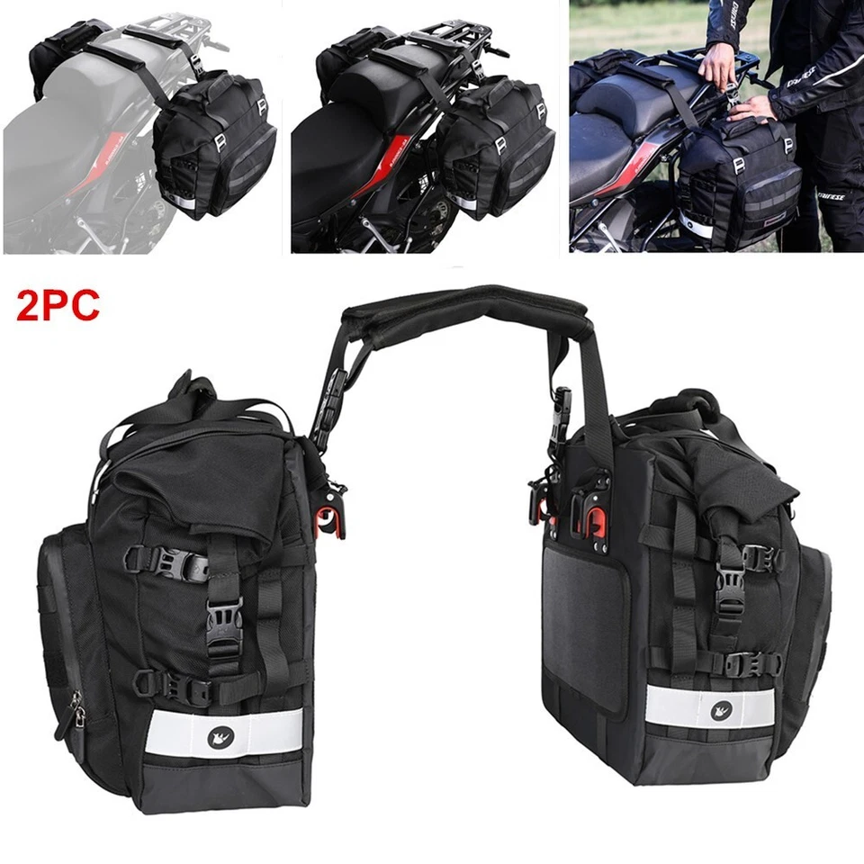 Pair Motorcycle Saddle Bag Saddlebag Waterproof Side Bag For Honda Yamaha Suzuki - Image 2 of 4