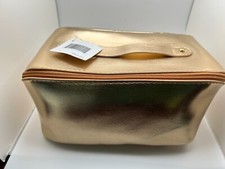 Cosmetic Makeup Bag Metallic Beauty Toiletry Case Gold Train