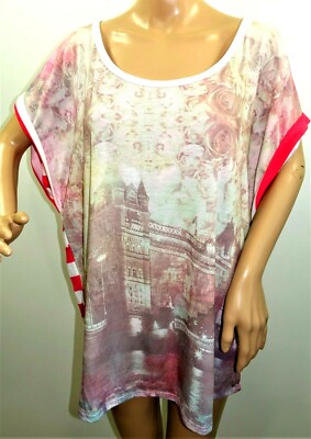 Lavish Women Plus Size 1x 2x Mauve Floral London Bridge Tee T Shirt Top Blouse