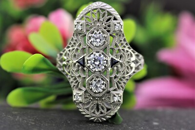 1920s Vintage Filigree Wedding Anniversary Ring Unique Long Ring 