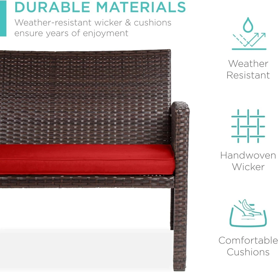 Best Choice Products 4 peças conjunto de móveis de conversa de pátio de vime para área externa - Imagem 3 de 4