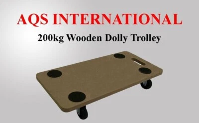 AQS INTERNATIONAL 200 KG Dolly Cart Trolley Wooden Wheeled Roller Moving Platform Castors Barrow