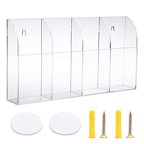 Wall Mount Acrylic Remote Control Holder Media Organizer Box with 4