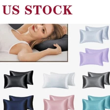 Pillowcase 2 Pack Silk Satin Comfortable Best for Hair Skin Pillow Case New
