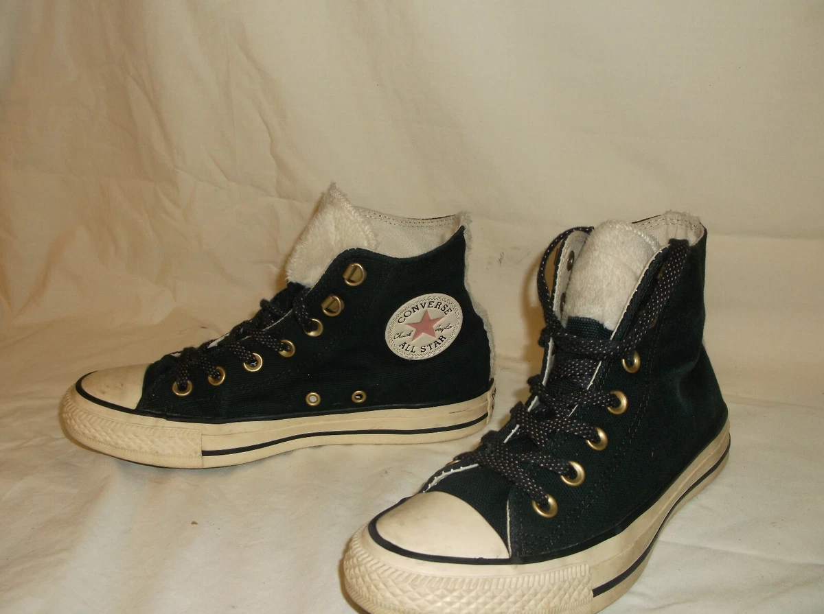 Converse High Tops Womens Size 7 Black Cream With Fur Detailing Display NEW