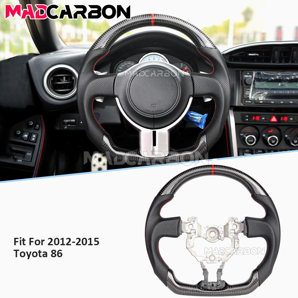 Volante deportivo de fibra de carbono real para Scion FR-S 2012-2016 costura roja Foto 2 de 4