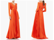 MAC DUGGAL 26542 PLEATED LONG SLEEVE V-NECK SUNSET  GOWN sz   10