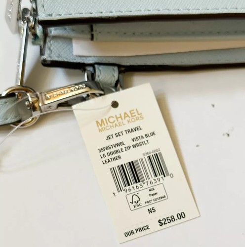 Michael Kors Double Zip Wristlet Vista Blue Leather Wallet 35F8STVW0L NWT $258 - Picture 8 of 10