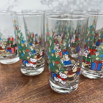 Vintage 1988 AHC Anchor Hocking Holiday Christmas Highball Glasses Set of 12