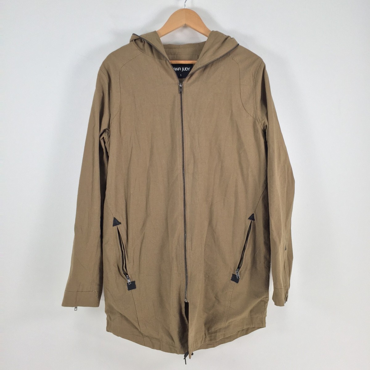 Nana Judy mens jacket size S beige zip hooded long sleeve cotton
