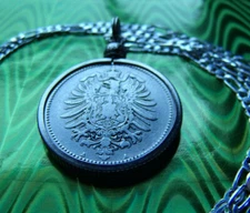 1873-1887 German .900 Silver Mark Coin Bezel Pendant on a 30" .925 Silver Chain