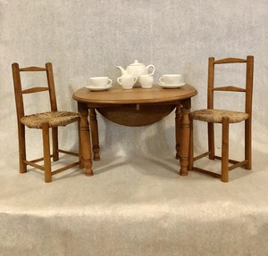 Vintage Wooden Doll Table With Eaves And Chair Set ...