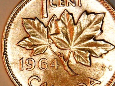 1964 Canada Cent Circulated Red-Brown Extra Maple Leaf Spine Queen
