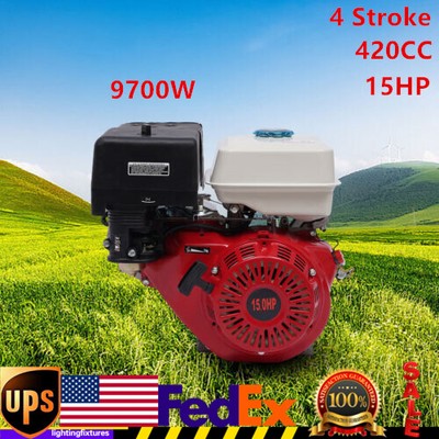 15 HP 4 Stroke Engine Motor OHV Horizontal Go Kart Motor Recoil Start 420 CC