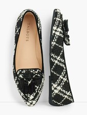 TALBOTS NIB SZ 9 NARROW PLAID TWEED FRANCESCA TIE TASSEL DRIVING MOCCASINS 