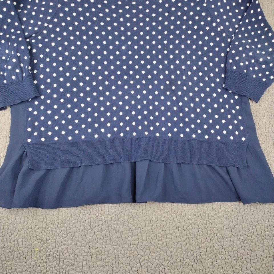 Chaps Sweater Womens 2X Polka Dot Lagenlook Layered Blue White Chiffon Hem - Image 4 of 4