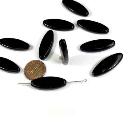Czech Glass Smooth Long Navette Beads 30x11mm Black 10 pieces CL825